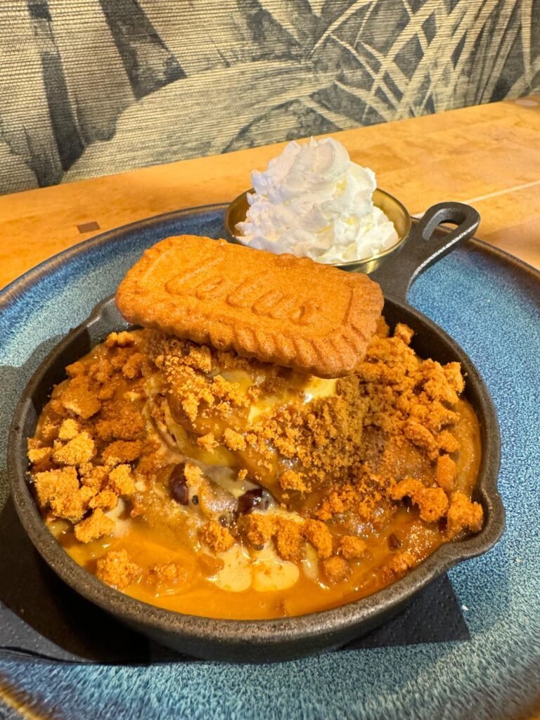 Warm cookie dough with lotus biscoff